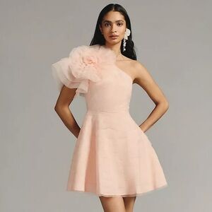 Anthropologie Maeve Textured Flower One-Shoulder Dress US 4